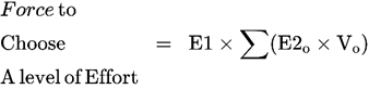 multiline equation row 1 cap F times o times r times c times e to Blank Blank row 2 Choose equals cap E one prefix times sum over left parenthesis cap E two sub o times cap V sub o right parenthesis row 3 cap A level of Effort Blank Blank